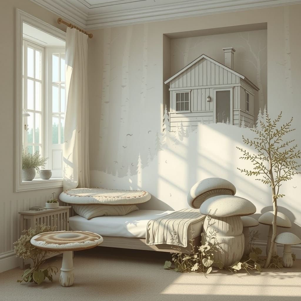 Naive Folk Art Envisioned Forest Scene