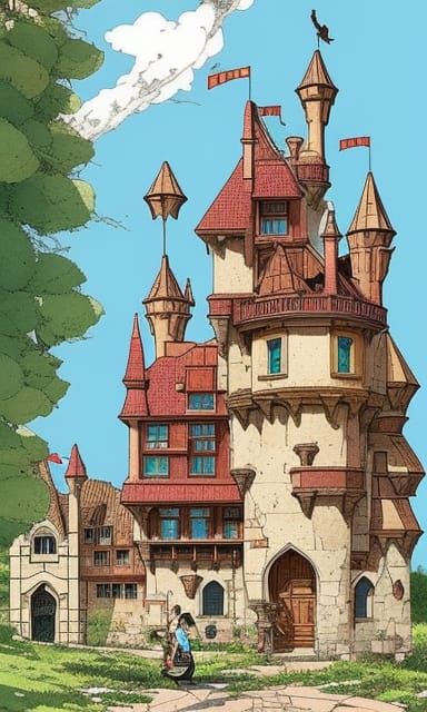 Aetherpunk Castle in Desert Prairie: Ink Drawing