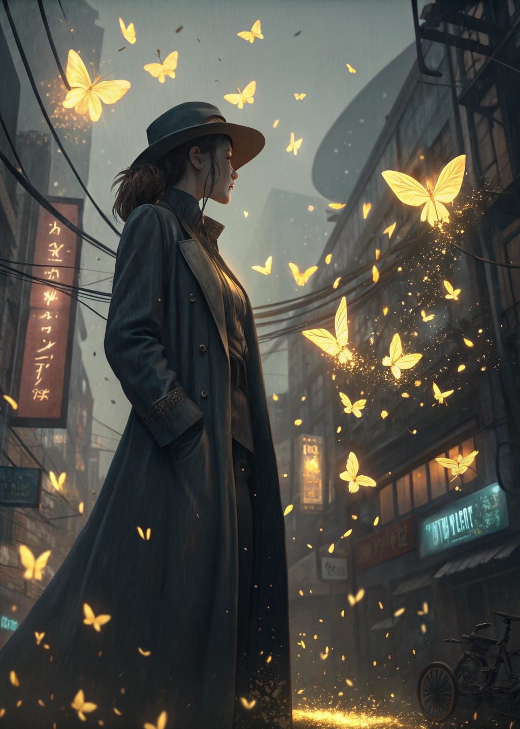 Cyberpunk Goddess in a Whirlwind of Disintegrating Butterfli...