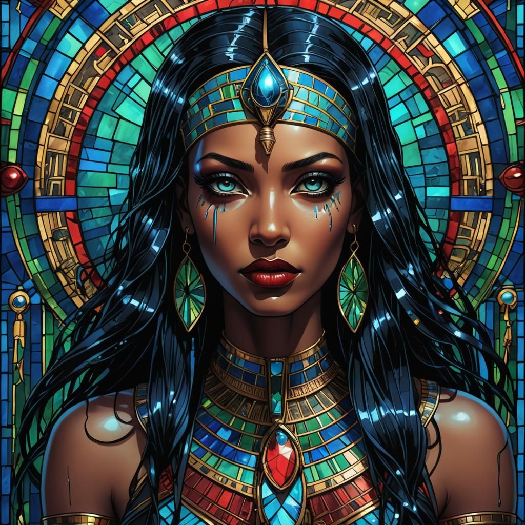 Egyptian Pharaoh Woman with Laser Eyes, Gothic Illustration