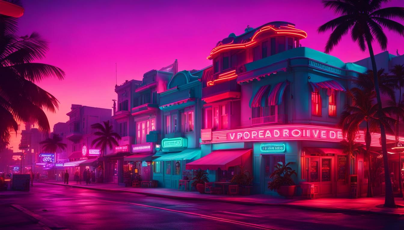 Vaporwave Evening on Ocean Drive, South Beach