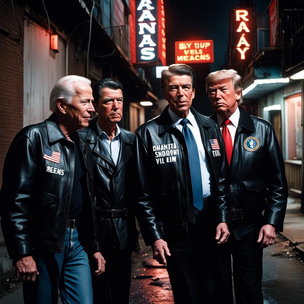 Trio of Politicians in Dark Alleyway, Gritty Urban Setting