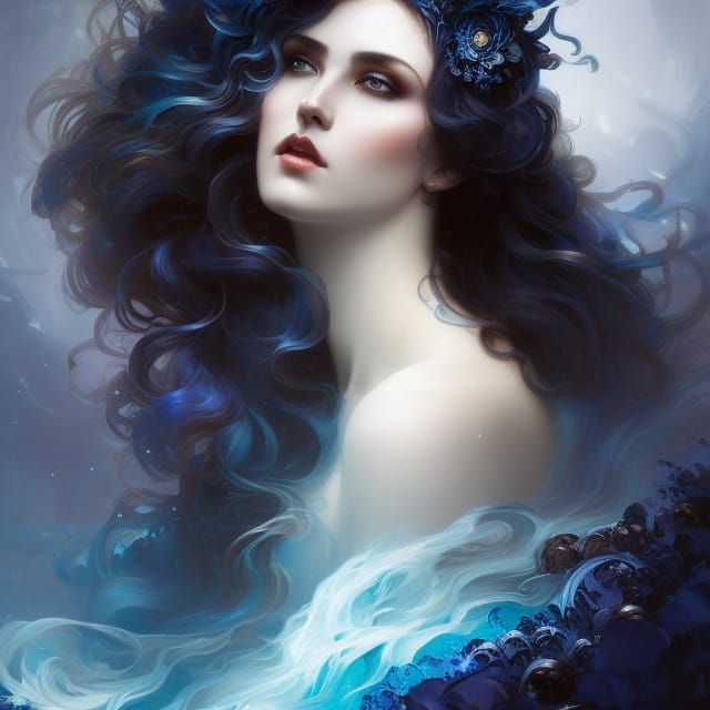 Gothic Moon Goddess Portrait in Dark Art Style