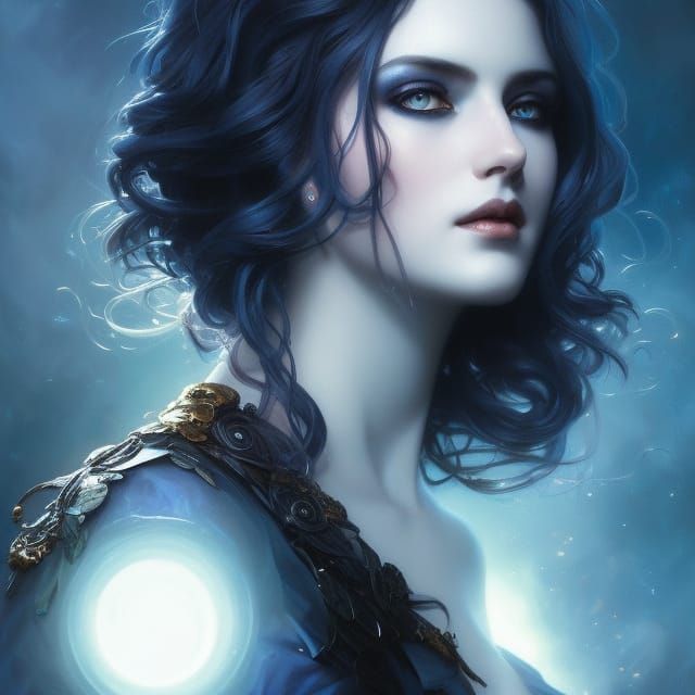 Gothic Moon Goddess Portrait in Dark Art Style
