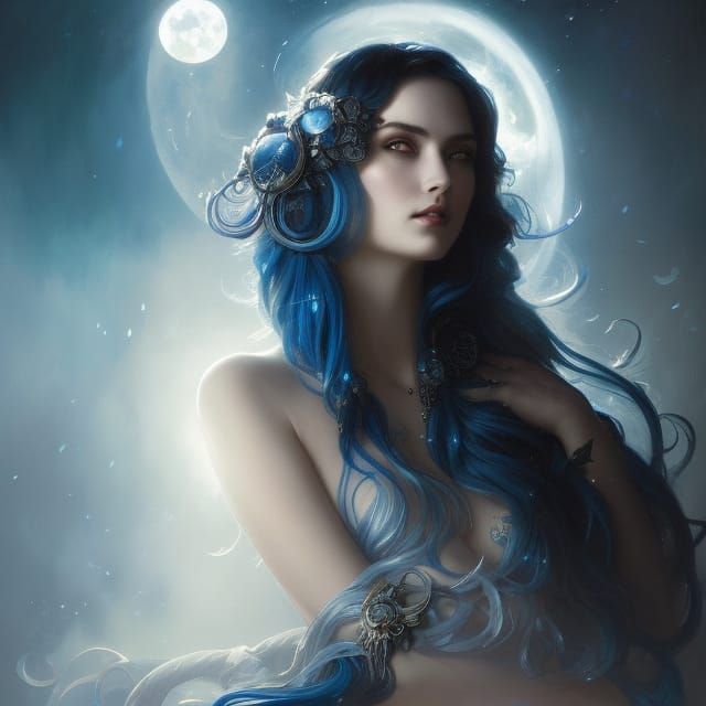 Gothic Moon Goddess Portrait in Dark Art Style