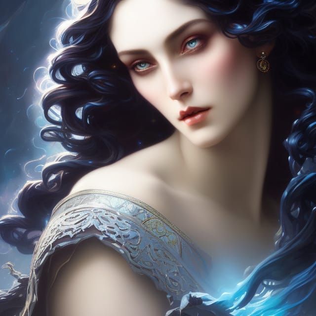 Gothic Moon Goddess Portrait in Dark Art Style