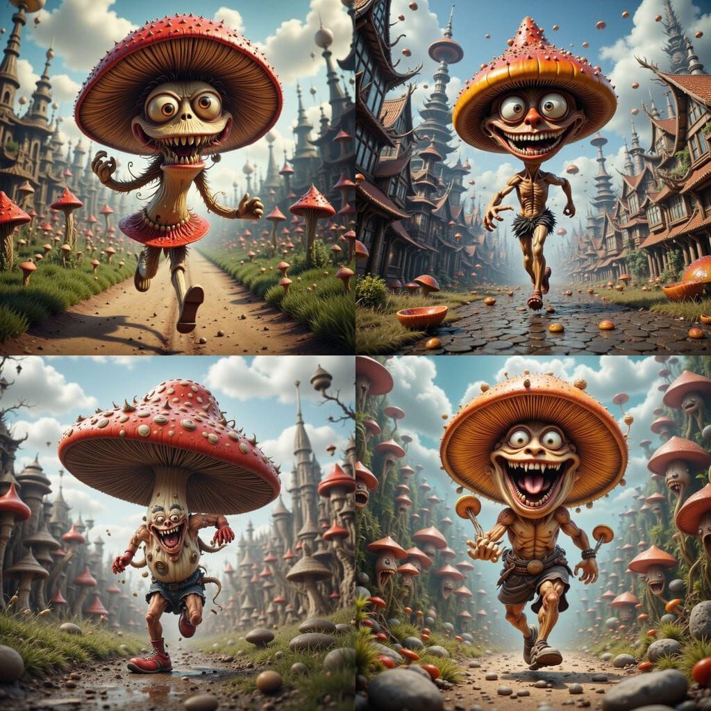 Mushroom Marathon Runner with Twisted Smile