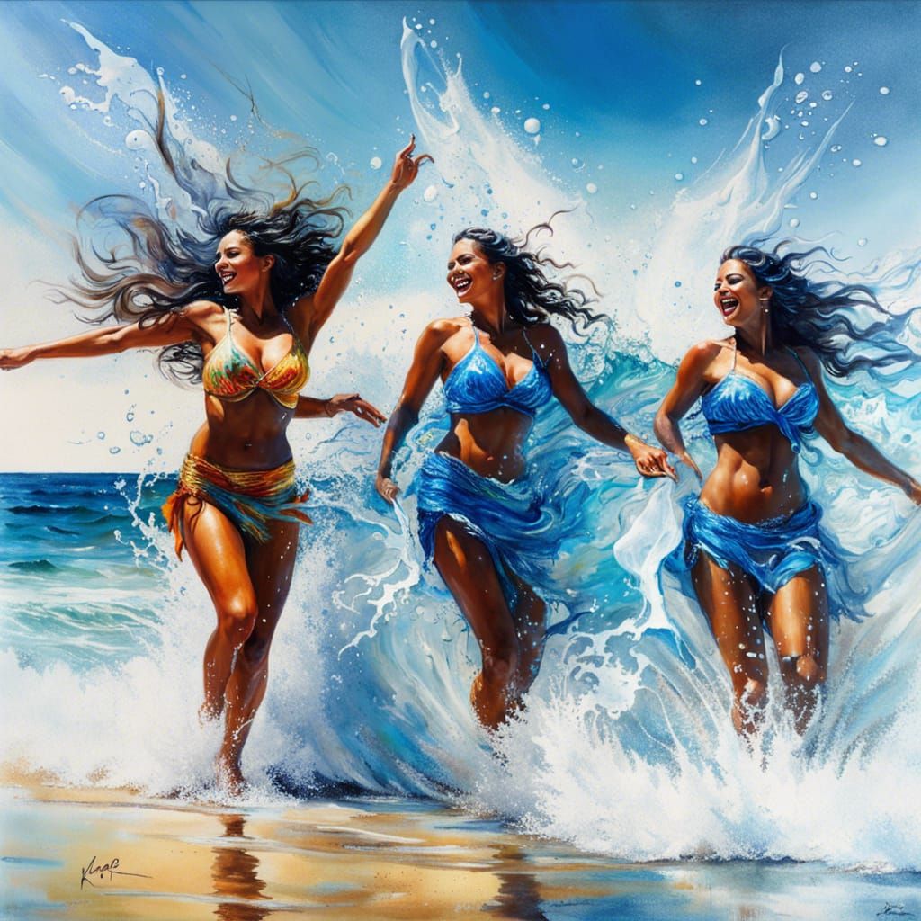 Tropical Beach Scene with Zulu Maidens