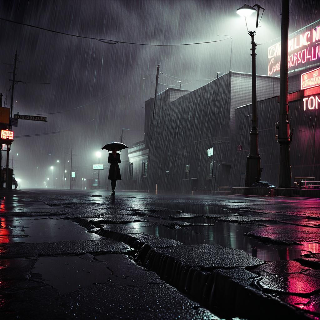 Film Noir Femme Fatale in Rainy City