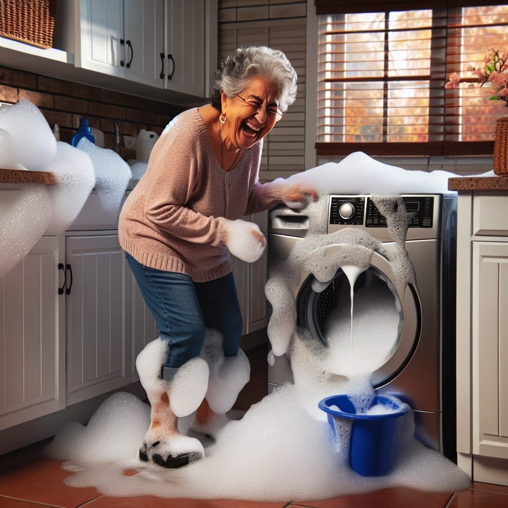 Mischievous Grandmother Creates Bubble Bath in Laundry Room