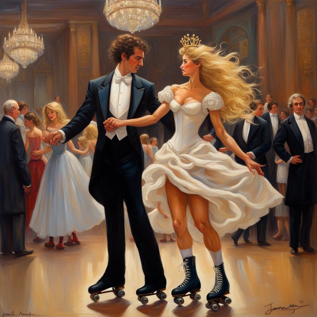 Ballroom Skate Dancing Couple as Oil Painting