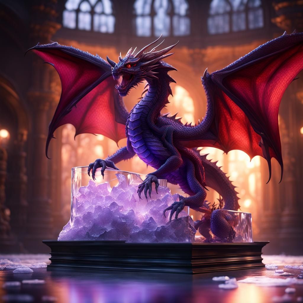 Glowing Dragon Encased in Ice, Detailed Matte Painting