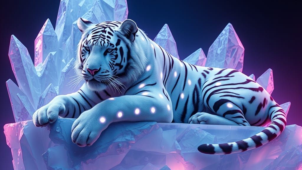 Holographic Tiger on Ice Throne, Comic Book Art