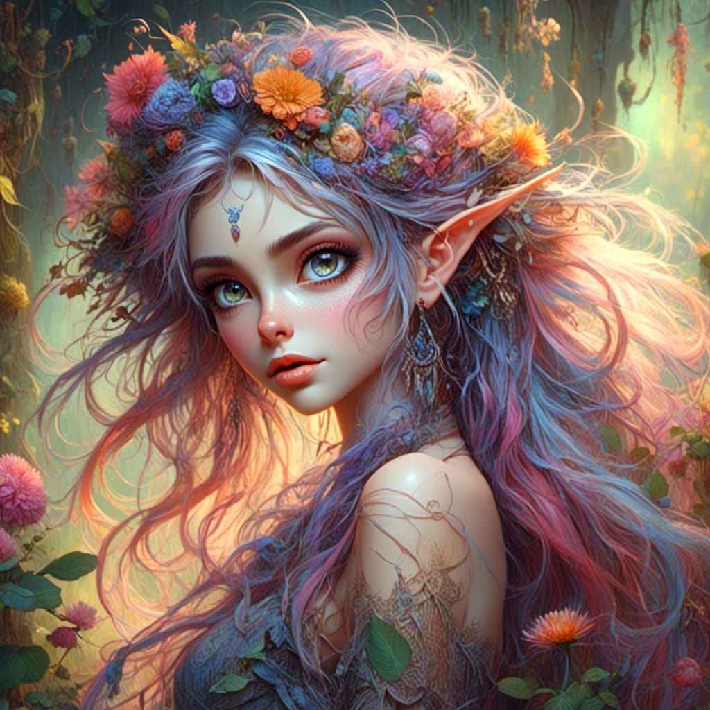 Beautiful Fairy in Magical Witch Garden Illustration