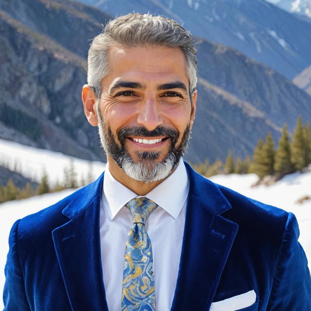 Smiling Man in Blue Velvet Suit: Impressionist Portrait