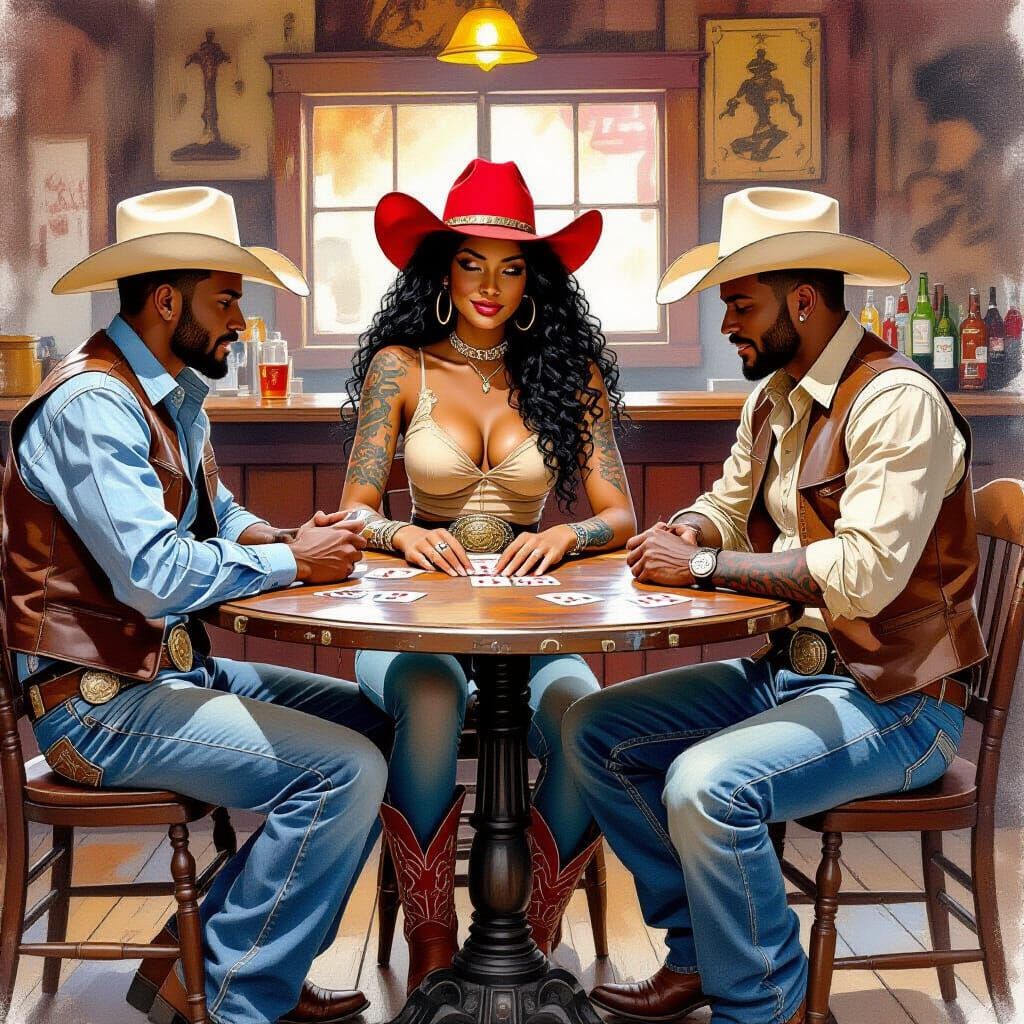 Joyful Cowboy Caricature in Old West Saloon