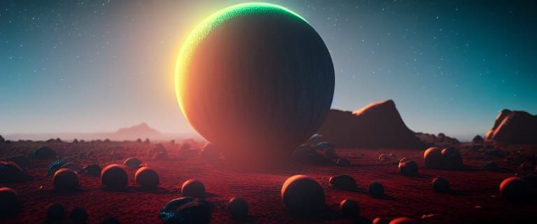 Hyperrealistic Alien Planet Landscape in Cool Colors