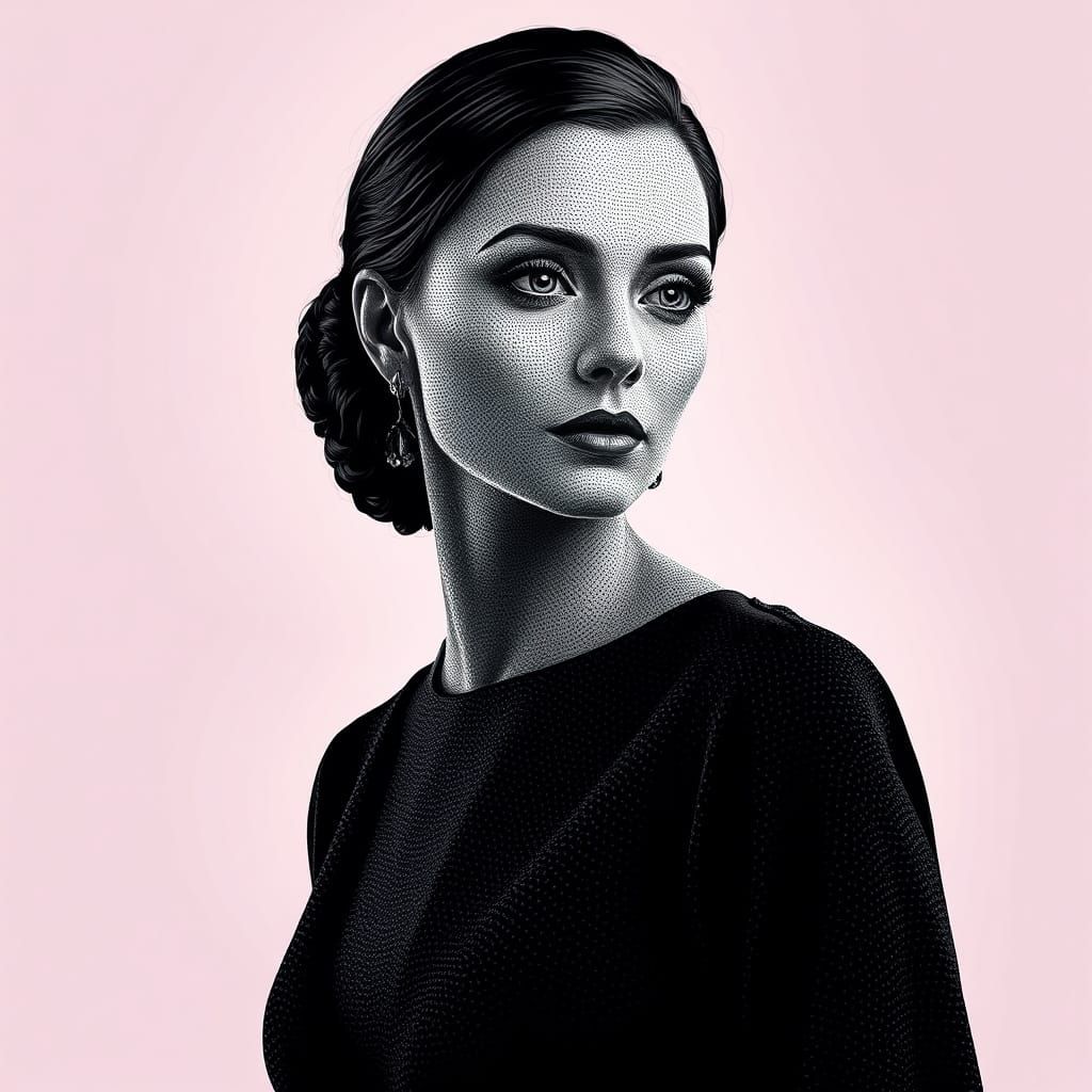 Elegant Portrait in Intricate Stippling Style