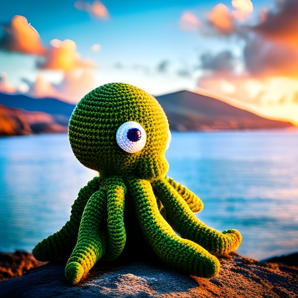 Cute Crocheted Cthulhu Plush Toy with Shiny Eyes