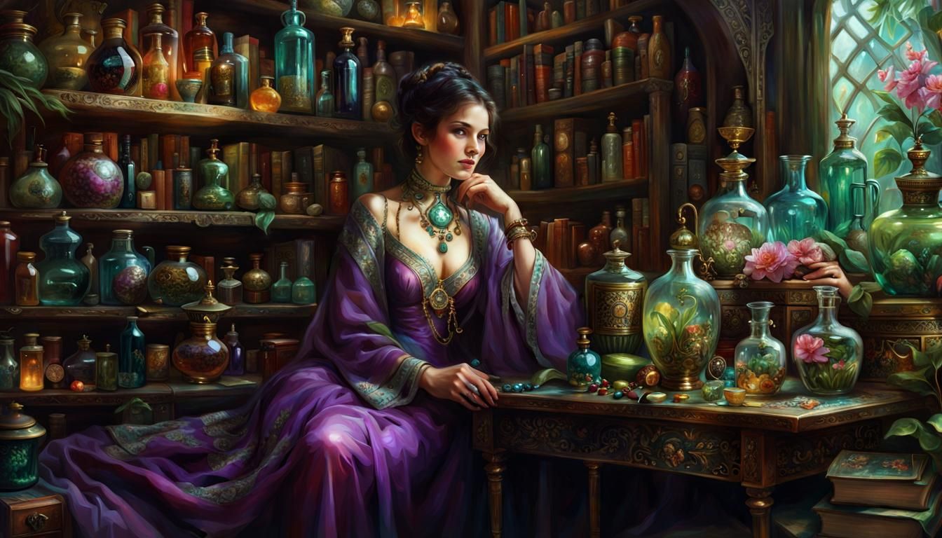 Green Mage Lounging in Oriental Apothecary