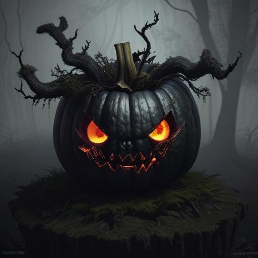 Eerie Jack-o-Lantern in Dark Fantasy Illustration