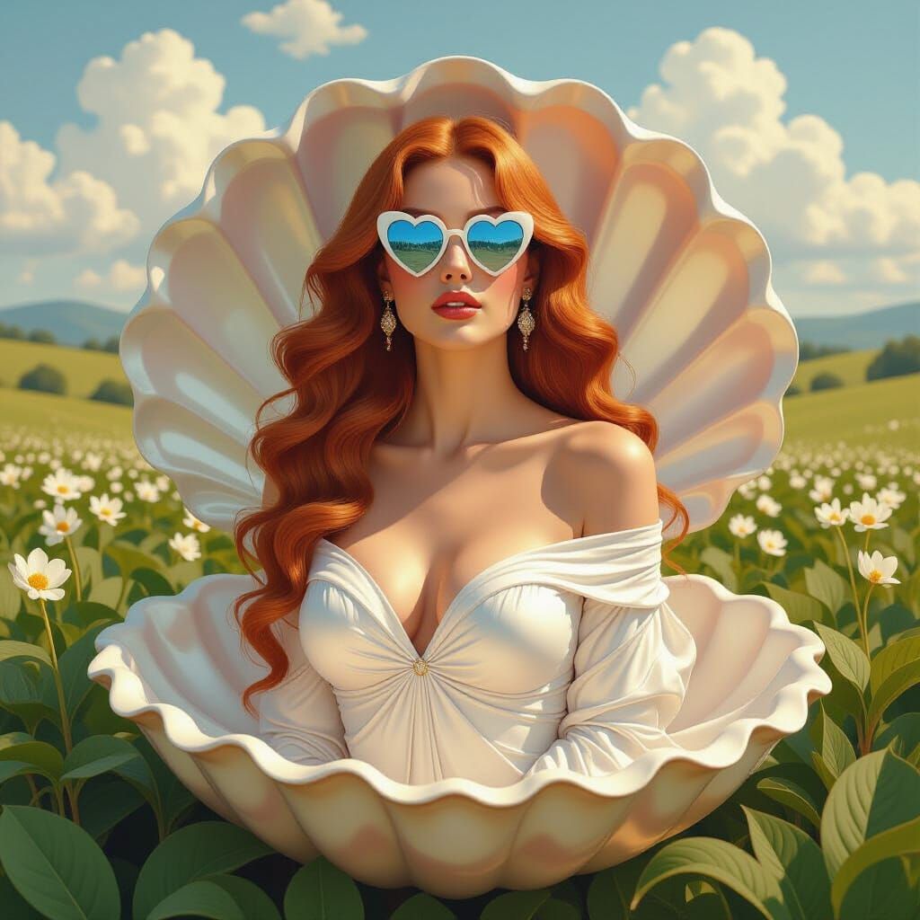 Mother-of-Pearl Woman in Botticelli-Style Orchard