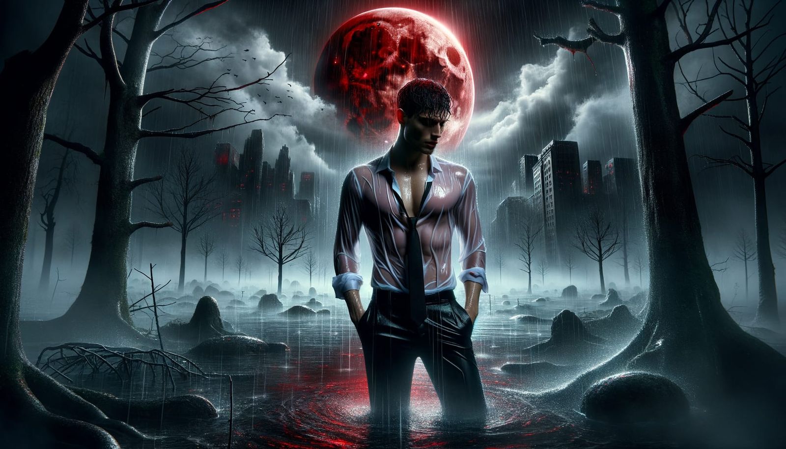 Gothic Vampire in Red Moonlight, Ultra HD 8K