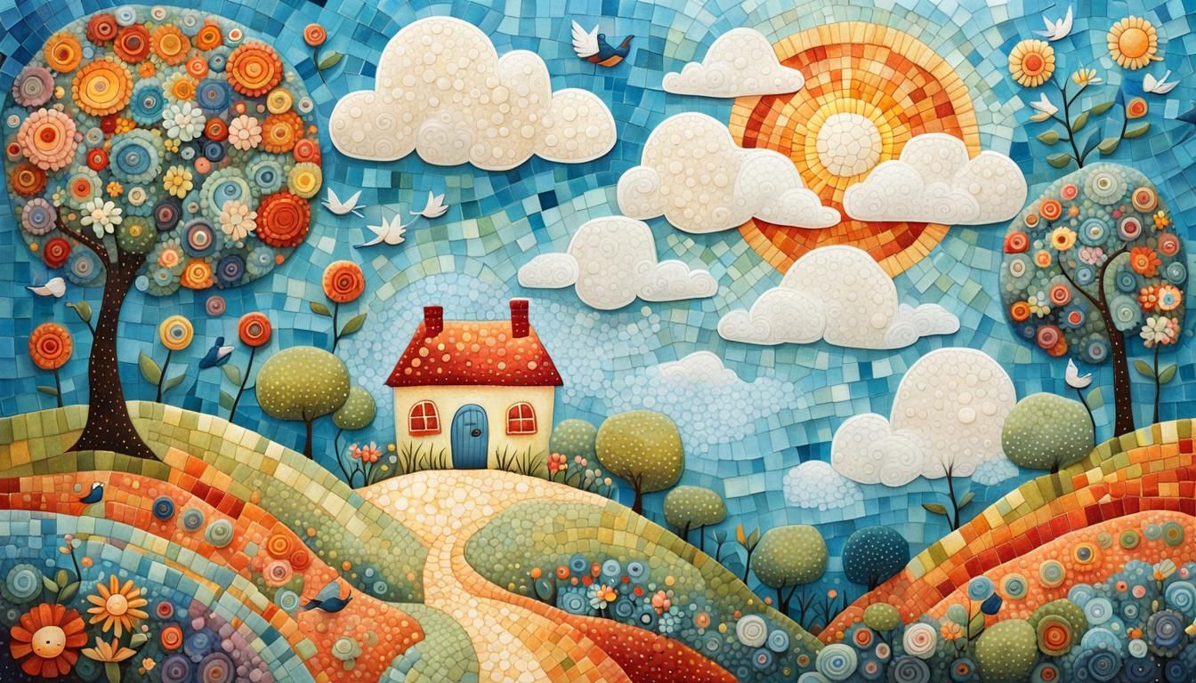 Whimsical Naive Art of Baby in Forest Landscape