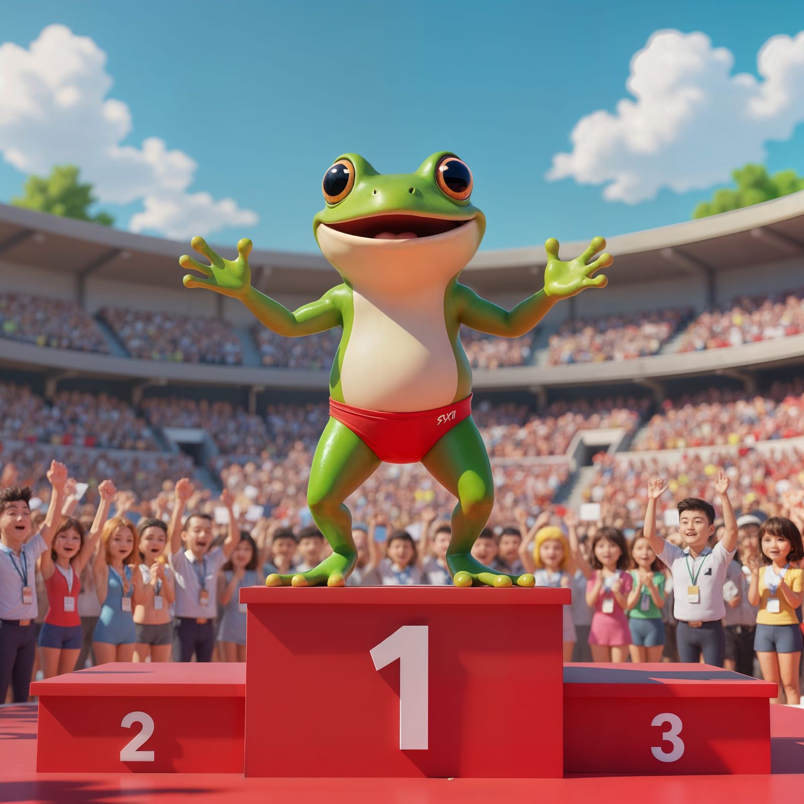 Frog Wins Swimming Competition: 3D Anime Cartoon