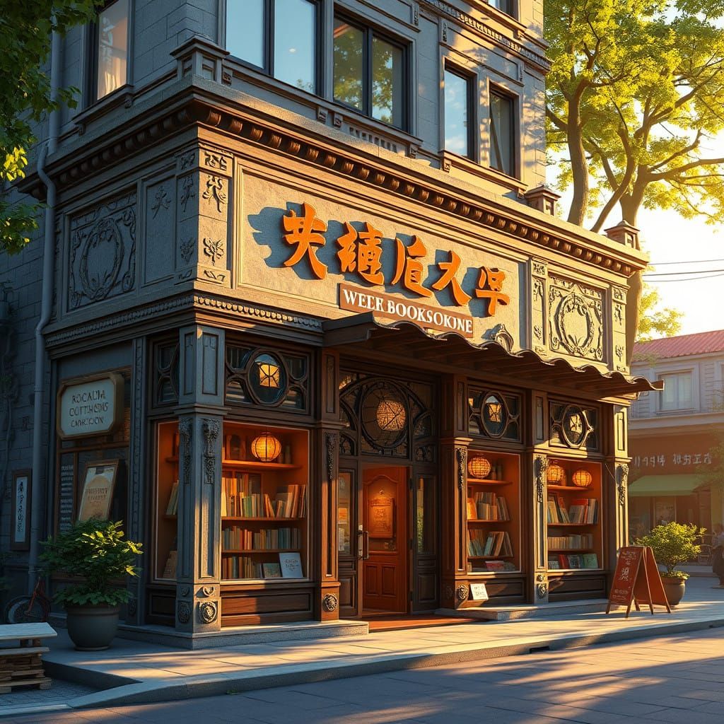 Cozy Animated Bookstore in Golden Hour
