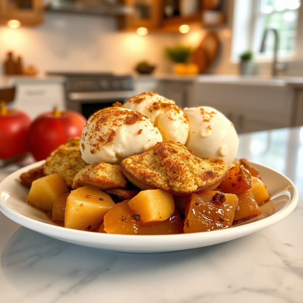 Apple Cinnamon Cobbler in Cozy Modern Kitchen