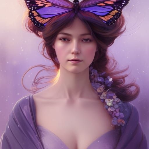 Butterfly Girl Portrait in Winter, Detailed Concept Art