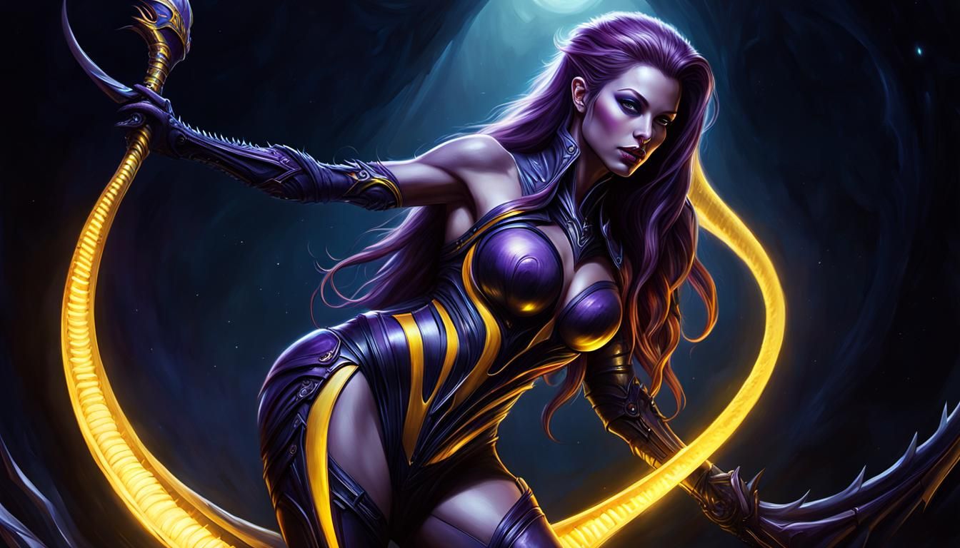 Alien Queen Sarah Kerrigan in Dark Fantasy Style