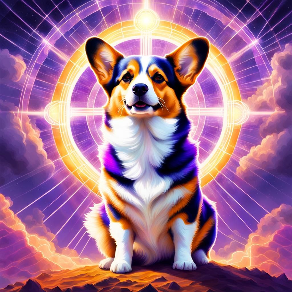 Corgi with Sacred Geometry and Violet Flame