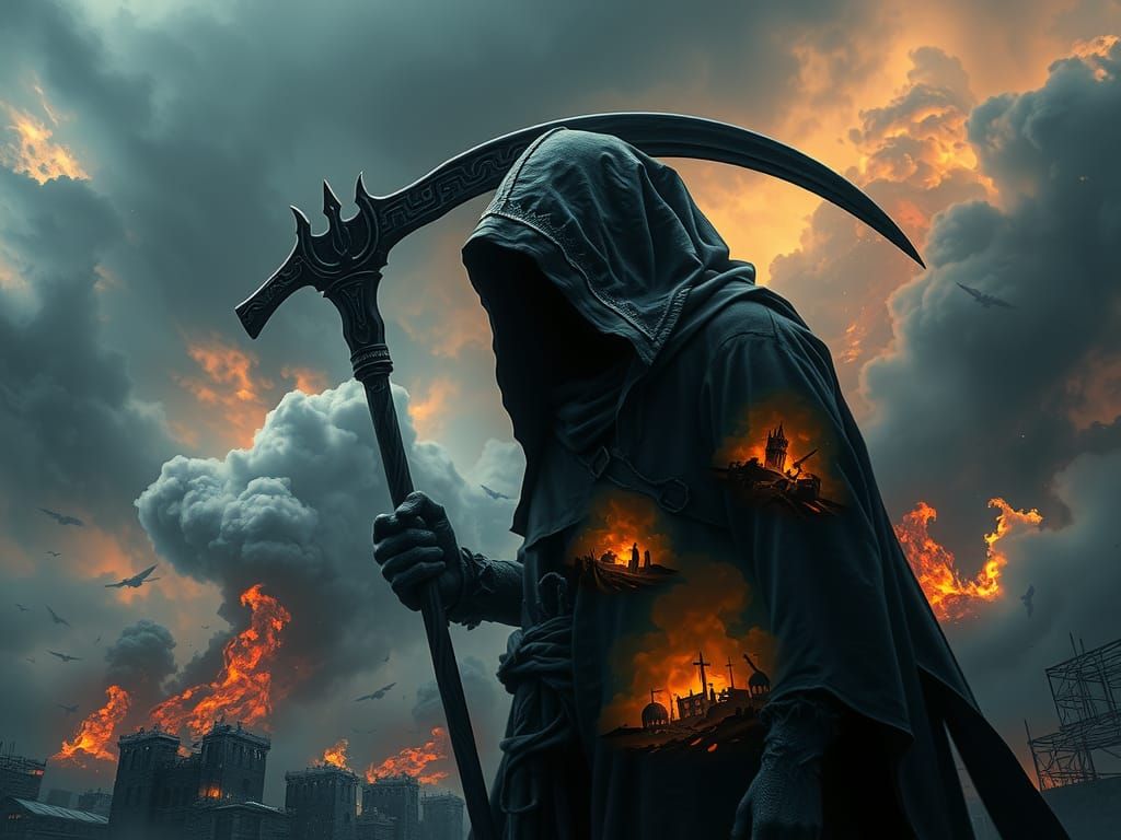 Grim Reaper in Fiery Storm: Dark Fantasy Art