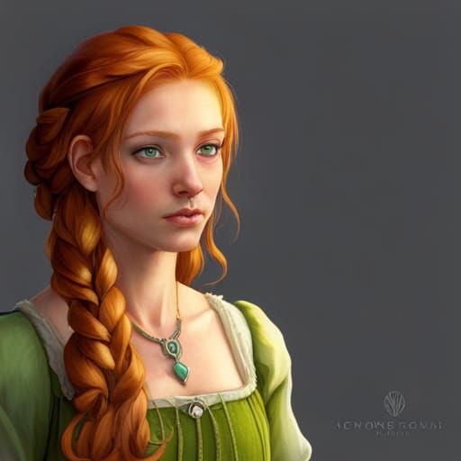 Medieval Tavern Girl Portrait in Art Nouveau Style