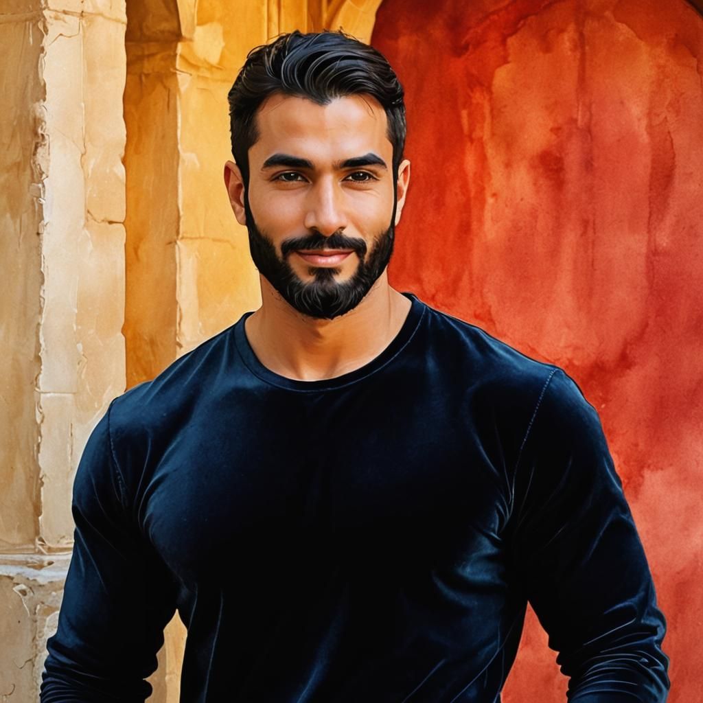 Handsome Man in Mosque, Alcohol Ink Digital Art