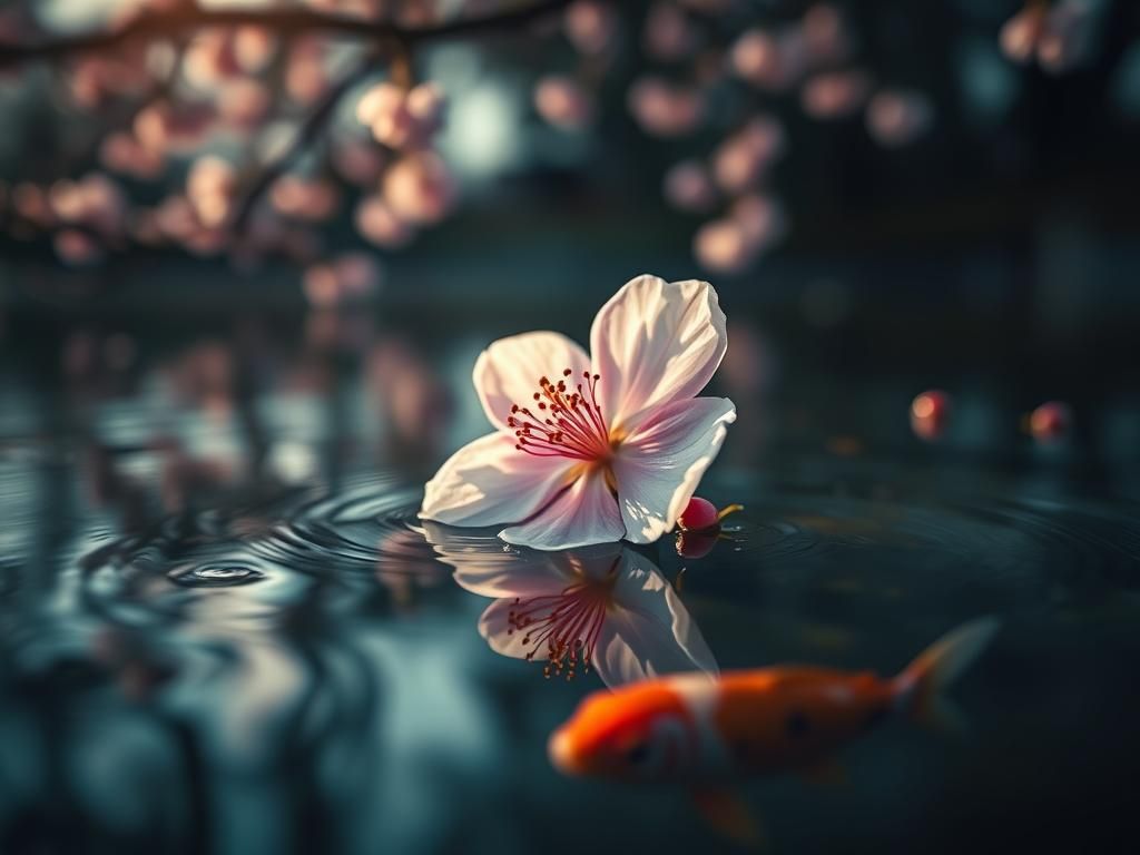 Cherry Blossom on Lake: Extreme Close-Up Photography