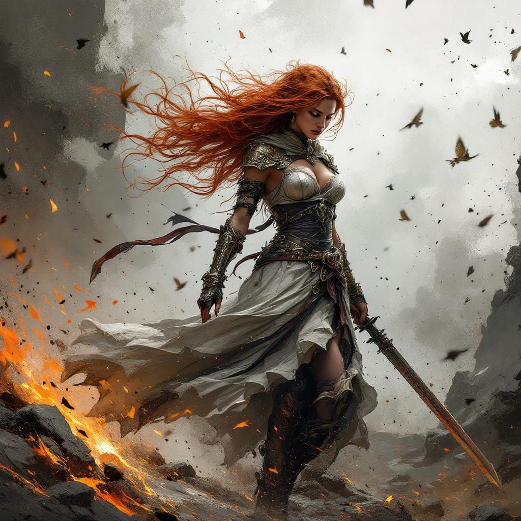 Warrior Woman in Controlled Chaos Battlefield