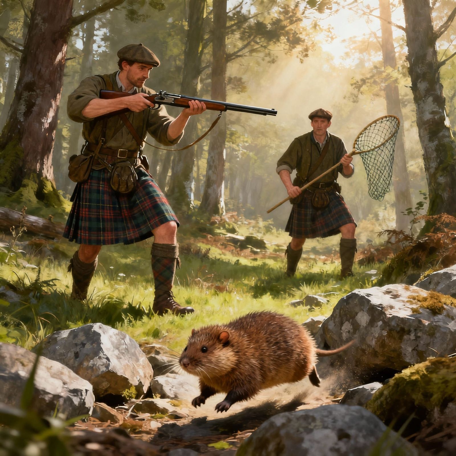 Two Hunters Pursue Mythical Haggis in Scottish Highlands