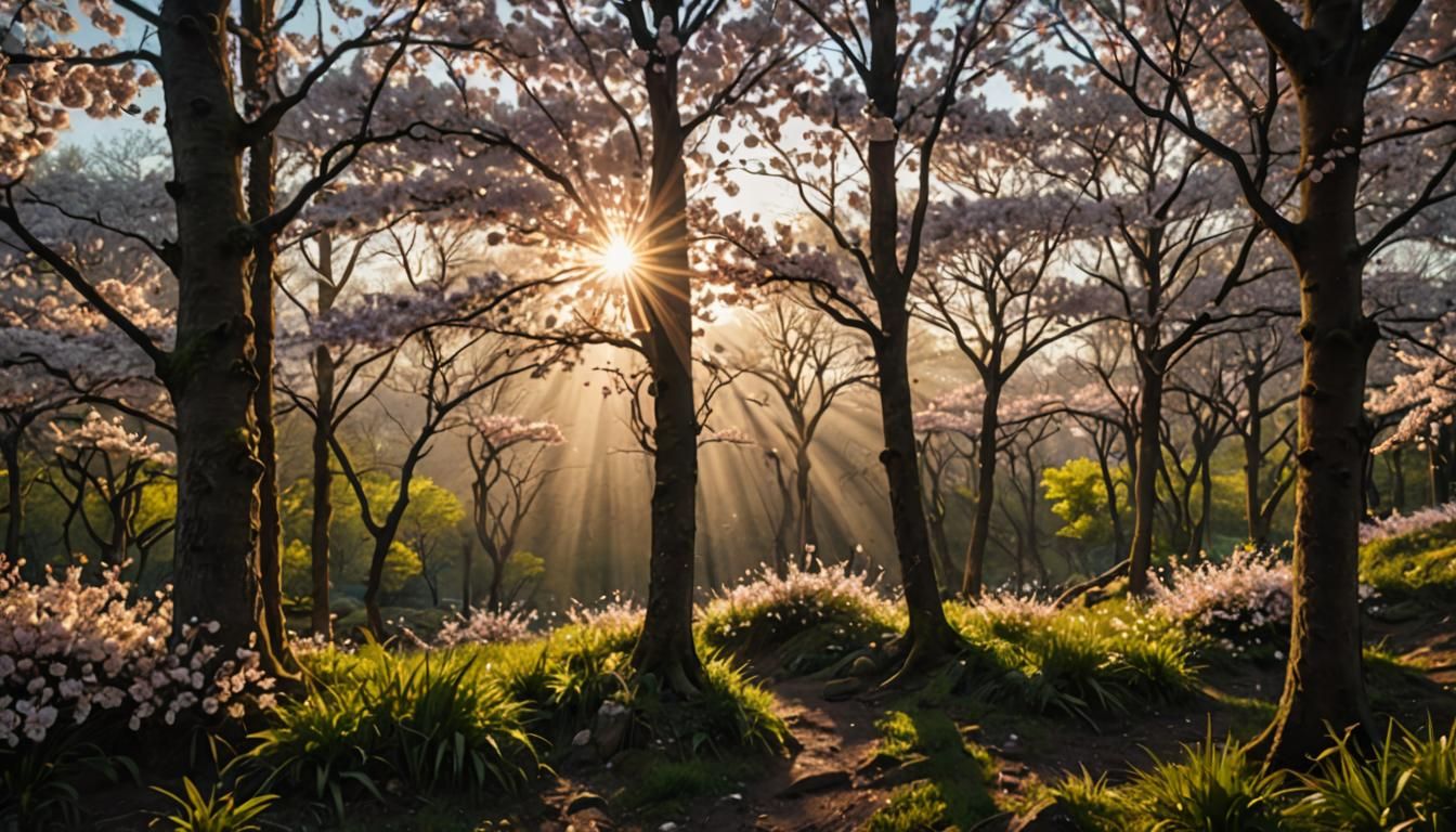 Cherry Blossom Forest in Natural Light