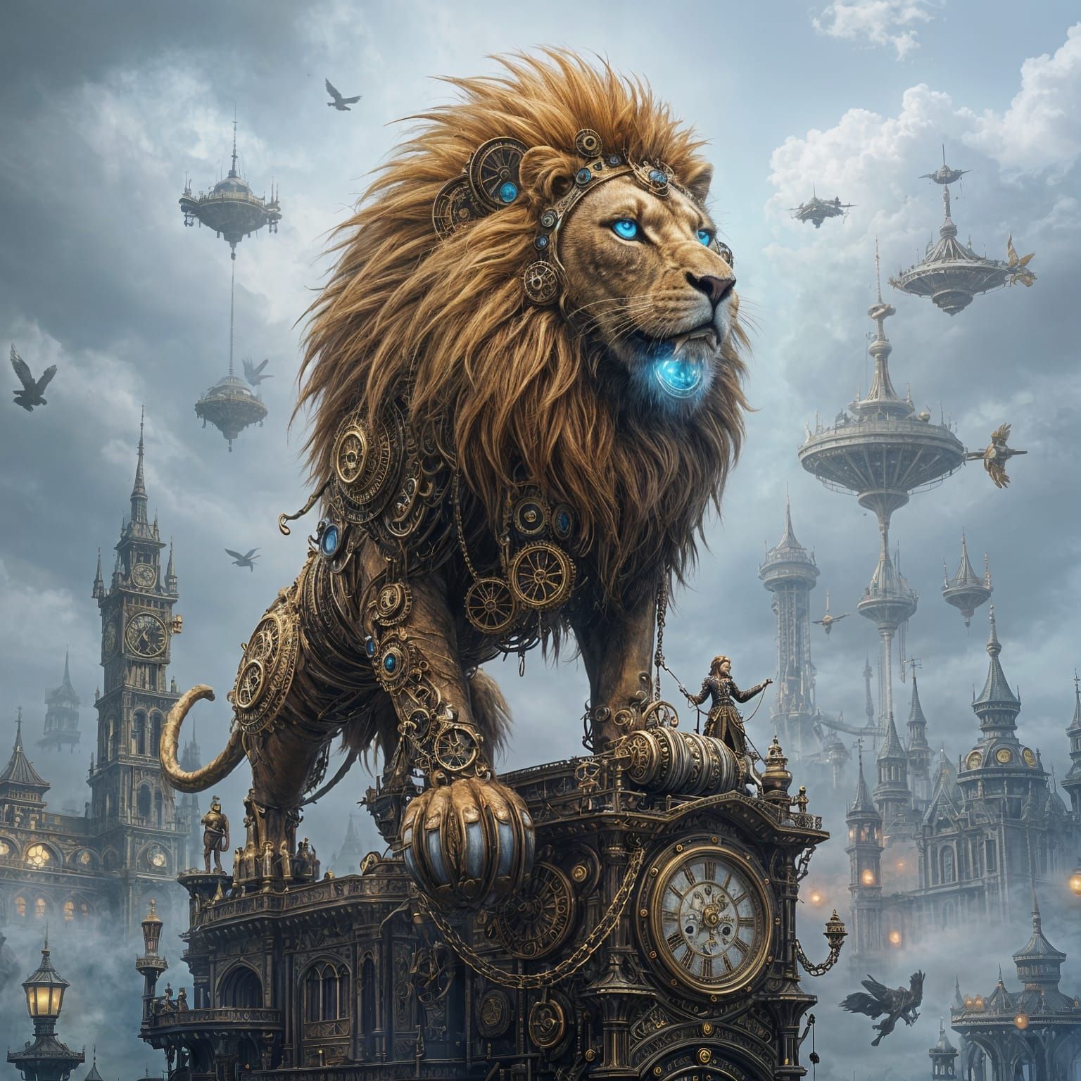 Regal Lion in Steampunk Clock Tower