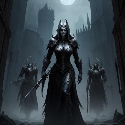 Ghoul Queen Leads Undead Horde: Fantasy Horror Art