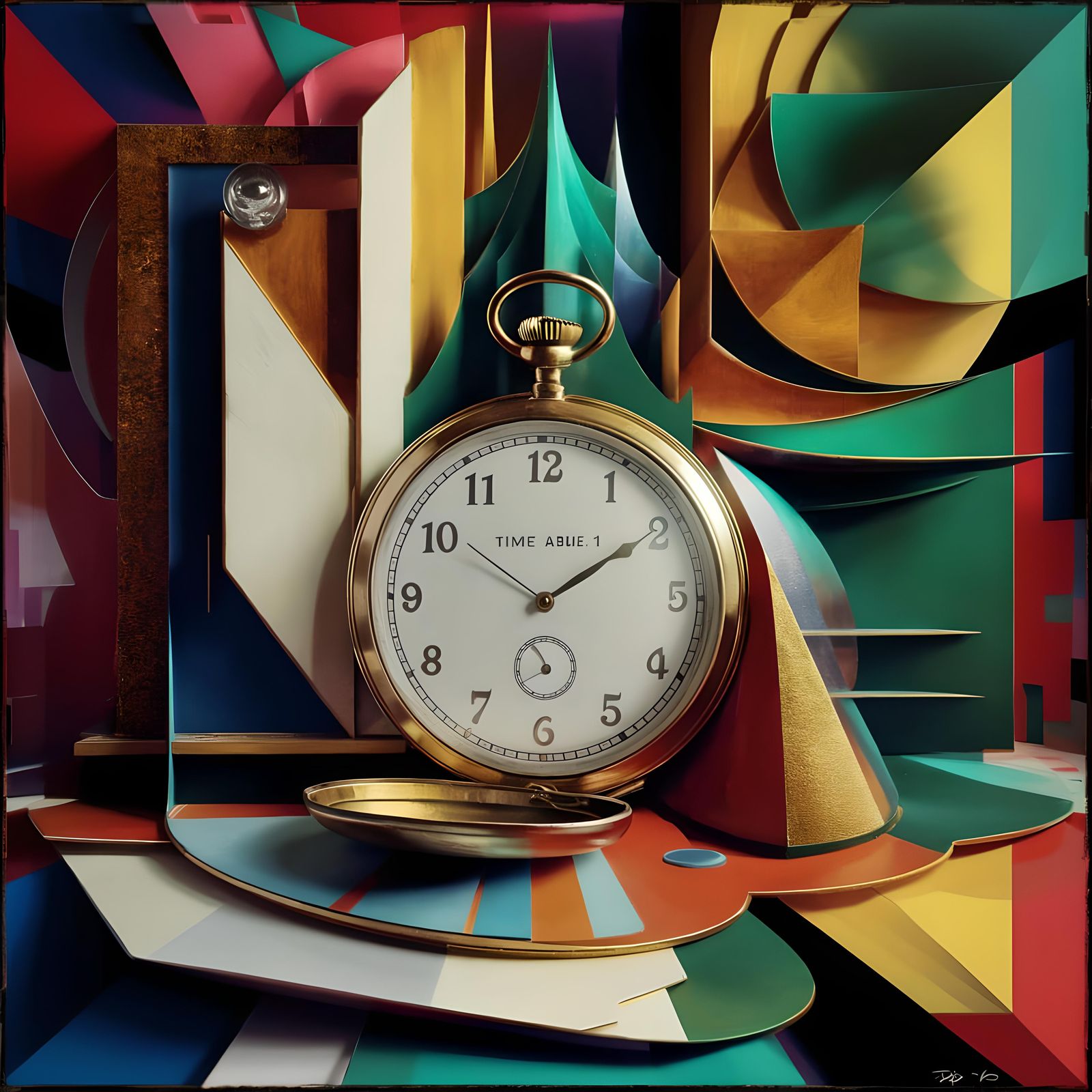 Neo-Cubist Pocket Watch Art Deco Time Table