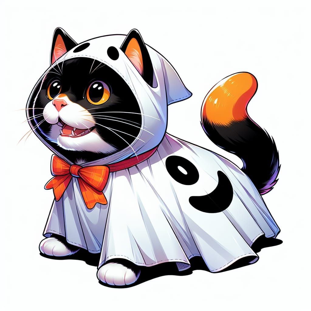 Cat in Ghost Costume: Anime Manga Illustration