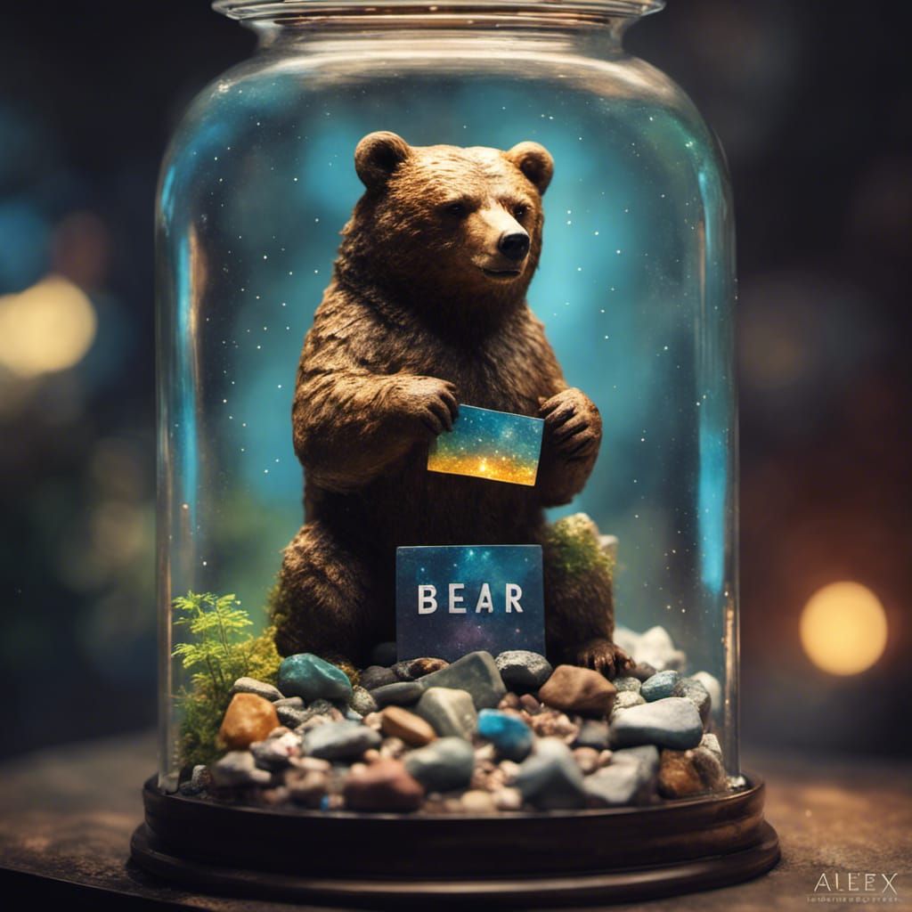 Bear in Terrarium with Mineral Rocks