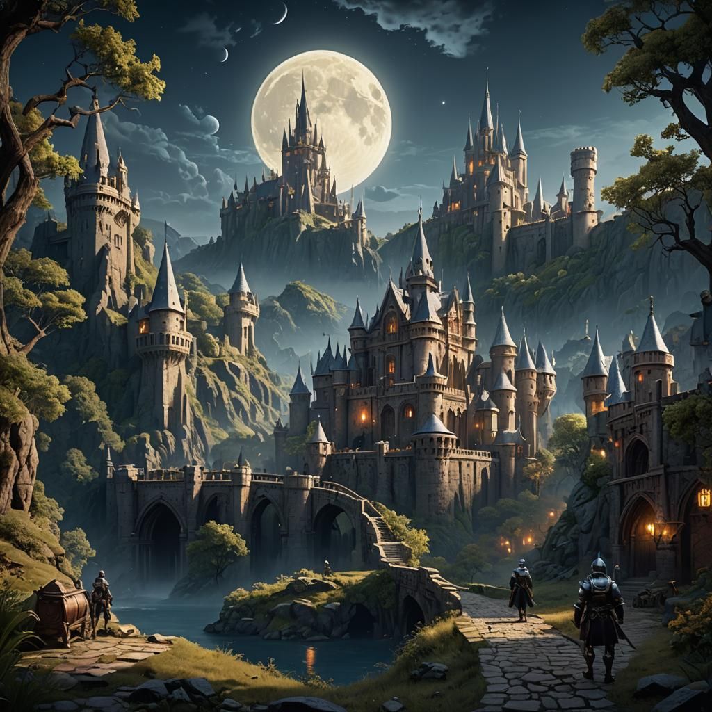 Moonlit Knights: Detailed Fantasy Concept Art