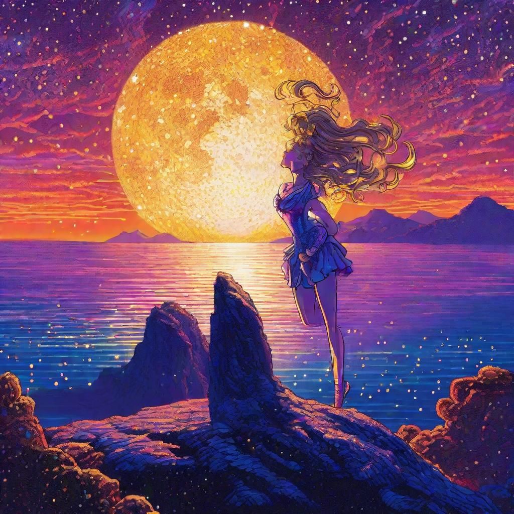 Sailor Moon on Mystical Island as Pointillism Art