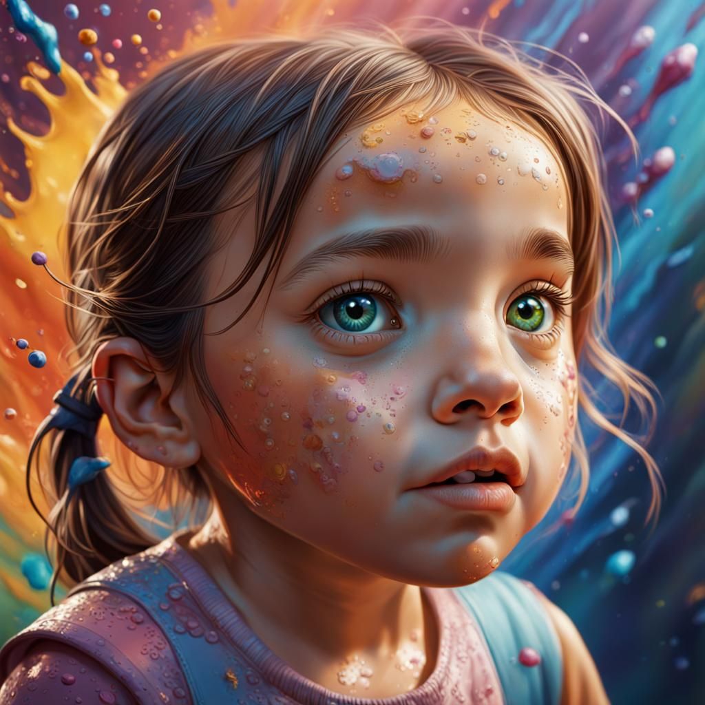 Curious 5-Year-Old Girl: Hyperrealistic Splash Art