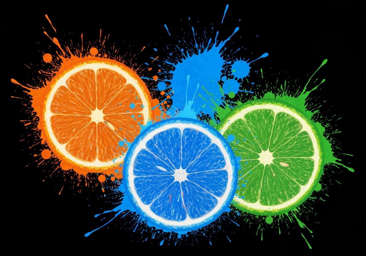 Vibrant Neon Citrus Abstract with Paint Splatters